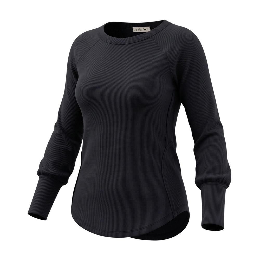 We The Free Thermal Top Medium Black Thumbhole Waffle Knit Boho Gorpcore Shirt